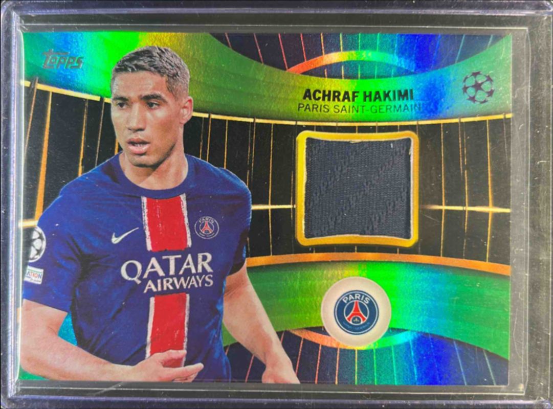 Achraf Hakimi 2024 Topps UEFA Club Competitions #SR-HA Topps Superstar Relics - Green Foilboard /99 RAW