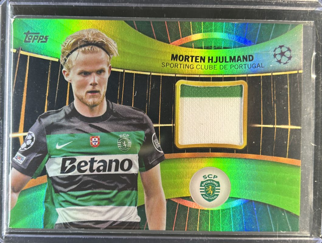 Morten Hjulmand 2024 Topps UEFA Club Competitions #SR-HJ Topps Superstar Relics - Neon Green Foilboard /199 RAW