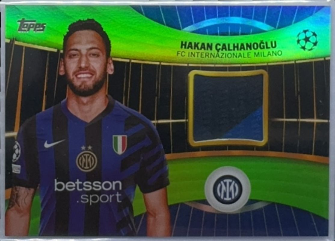 Hakan Calhanoglu 2024 Topps UEFA Club Competitions #SR-HC Topps Superstar Relics - Neon Green Foilboard /199 RAW