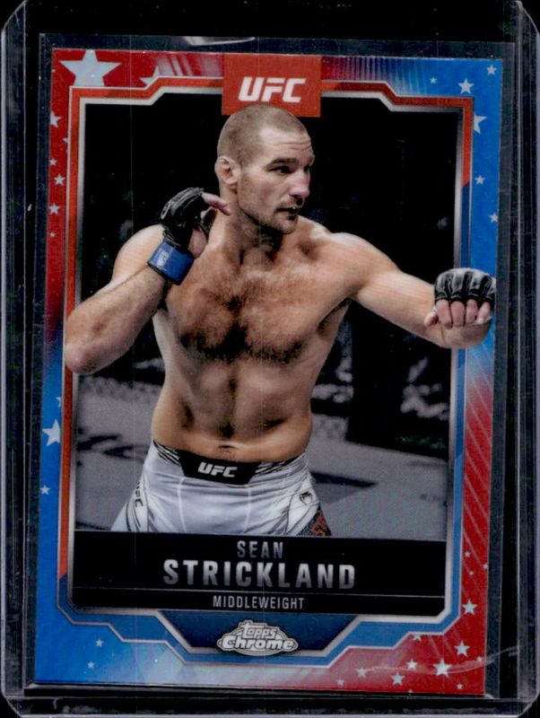 Sean Strickland 2025 Topps Chrome UFC #74 Red & Blue Refractor RAW