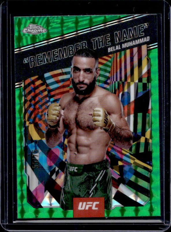 Belal Muhammad 2025 Topps Chrome UFC #AKA-1 AKA - Green Geometric Refractor /75 RAW