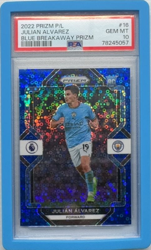 Julian Alvarez 2022 Prizm Premier League #16 Breakaway Blue /75 Rookie RAW