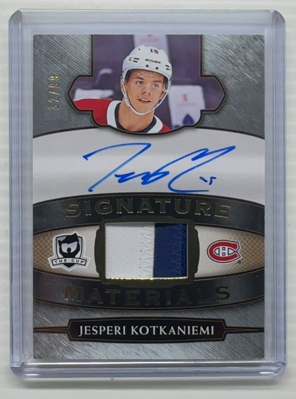 Jesperi Kotkaniemi 2018 Upper Deck The Cup #SP-KO Signatures Materials /99 Rookie RAW