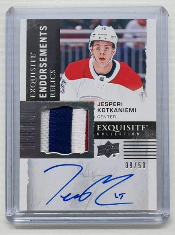Jesperi Kotkaniemi 2018 Upper Deck The Cup #ER-KO 2018 Exquisite Collection Endorsements - Relics /50 Rookie RAW