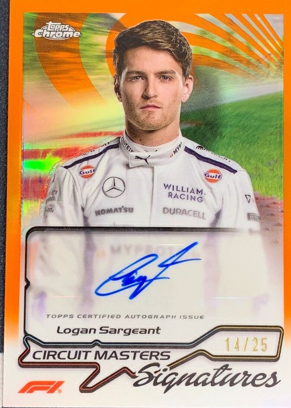 Logan Sargeant 2024 Topps Chrome Formula 1 #CMS-SAR Circuit Masters Signatures - Orange Refractor /25 RAW