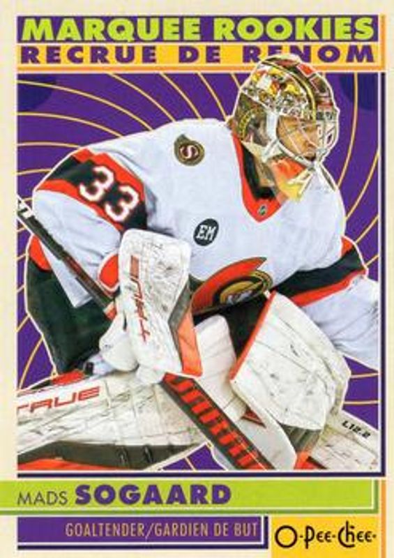 Mads Sogaard 2022 O-Pee-Chee #563 Retro Blank Back Rookie RAW