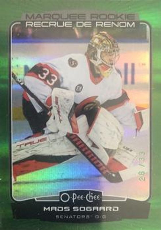 Mads Sogaard 2022 O-Pee-Chee #563 Rainbow Green /33 Rookie RAW