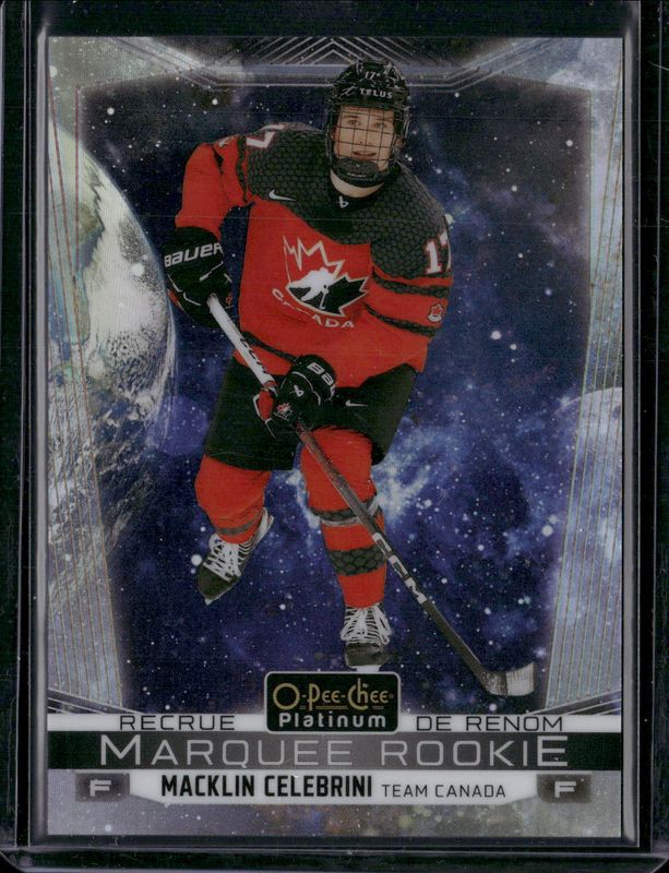 Macklin Celebrini 2024 O-Pee-Chee #P-MC 2024-25 OPC Platinum Previews - Cosmic /65 Rookie RAW