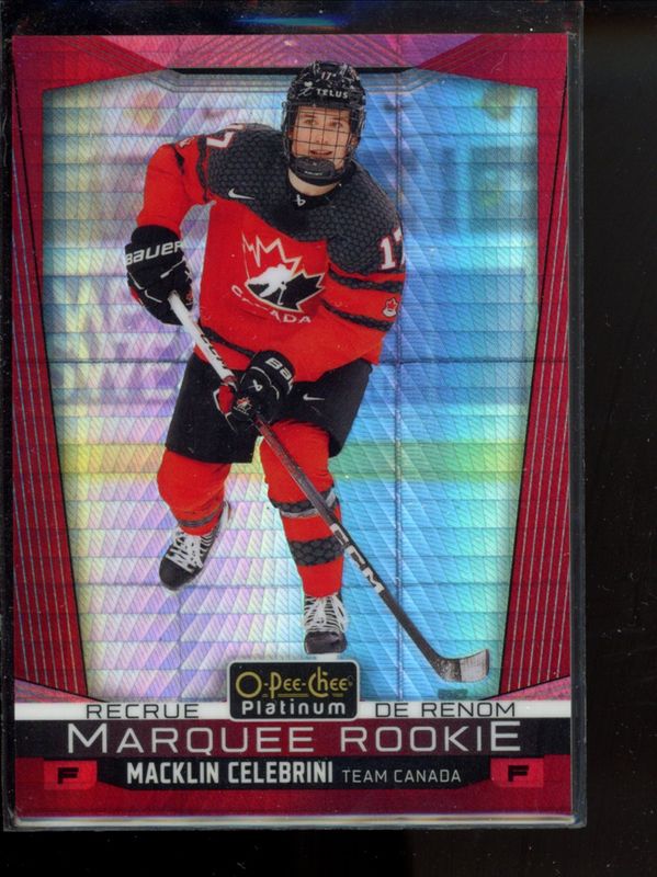 Macklin Celebrini 2024 O-Pee-Chee #P-MC 2024-25 OPC Platinum Previews - Red Prism /50 Rookie RAW