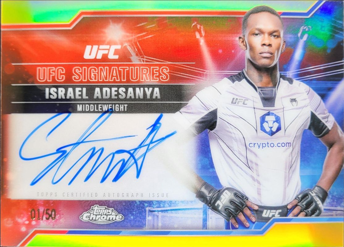 Israel Adesanya 2025 Topps Chrome UFC #SIG-IA UFC Signatures - Gold Refractor /50 RAW