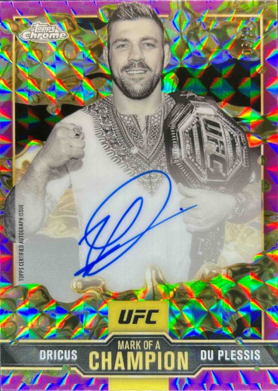 Dricus du Plessis 2025 Topps Chrome UFC #MOC-DD Mark of a Champion Autographs - Purple Geometric Refractor /10 RAW