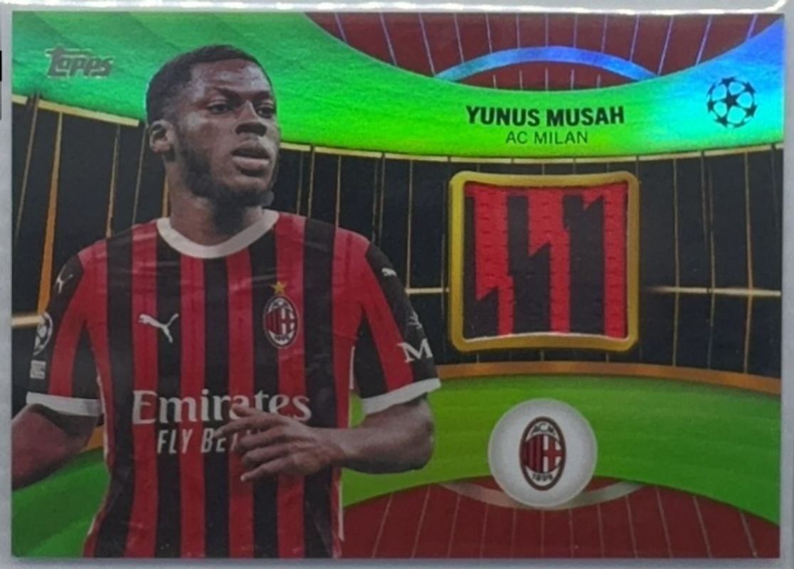 Yunus Musah 2024 Topps UEFA Club Competitions #SR-YM Topps Superstar Relics - Neon Green Foilboard /199 RAW