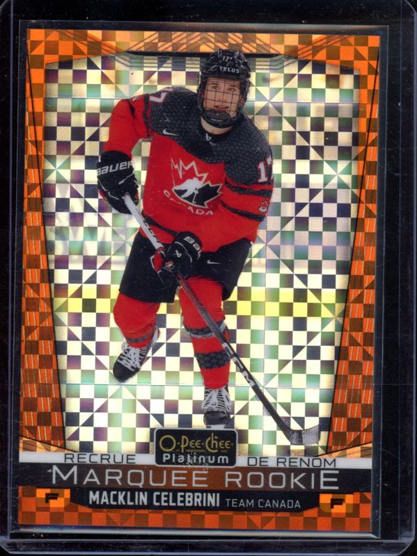 Macklin Celebrini 2024 O-Pee-Chee #P-MC 2024-25 OPC Platinum Previews - Orange Checkers /15 Rookie RAW