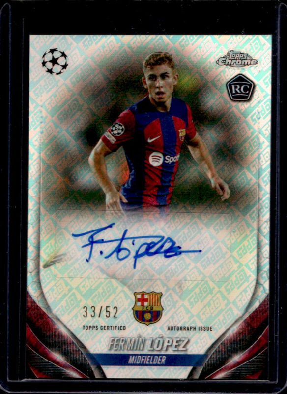 Fermin Lopez 2023 Topps Chrome UEFA Club Competitions #CA-FL Chrome Autographs - ToppsFractor /52 Rookie RAW