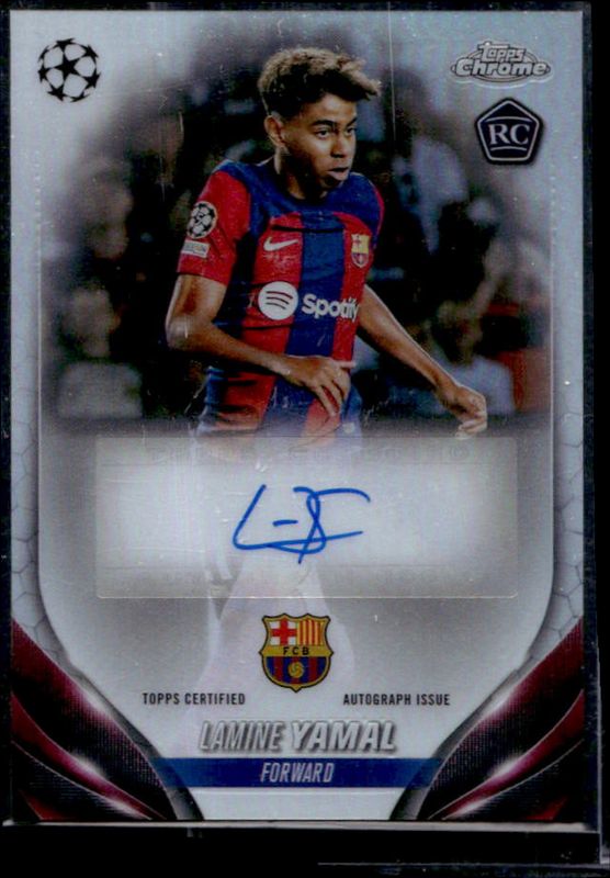 Lamine Yamal 2023 Topps Chrome UEFA Club Competitions #CA-LY Chrome Autographs Rookie RAW