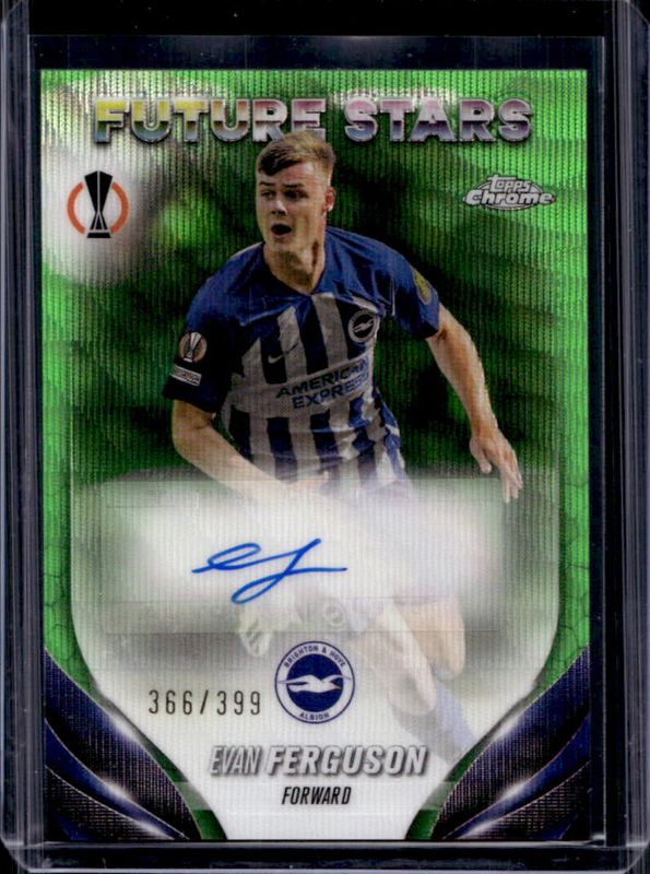 Evan Ferguson 2023 Topps Chrome UEFA Club Competitions #FSA-EF Future Stars Autographs - Neon Green Wave Refractor /399 RAW