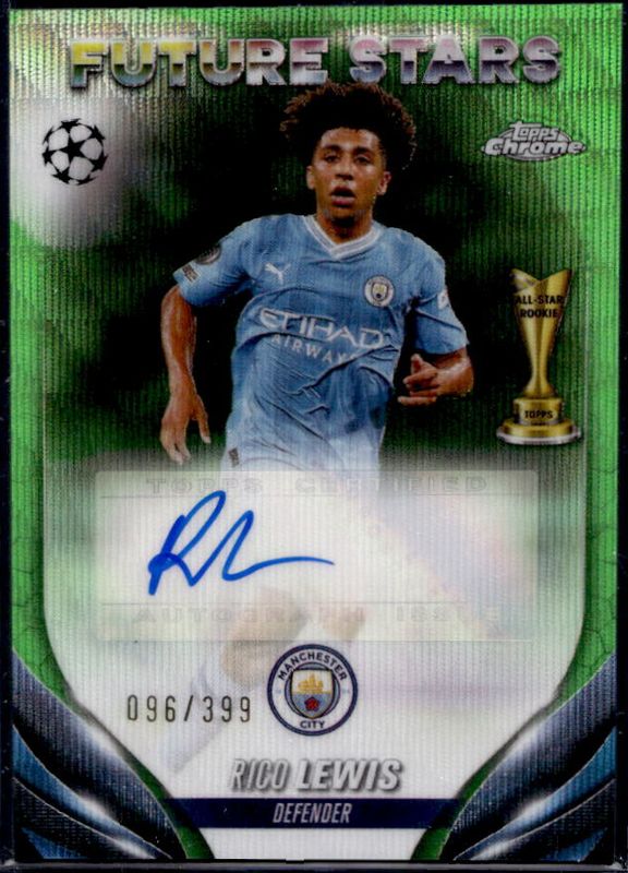 Rico Lewis 2023 Topps Chrome UEFA Club Competitions #FSA-RL Future Stars Autographs - Neon Green Wave Refractor /399 RAW