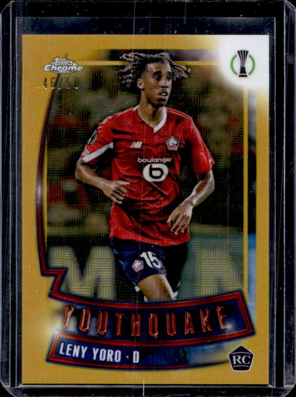 Leny Yoro 2023 Topps Chrome UEFA Club Competitions #YQ-15 Youthquake - Gold Refractor /50 Rookie RAW