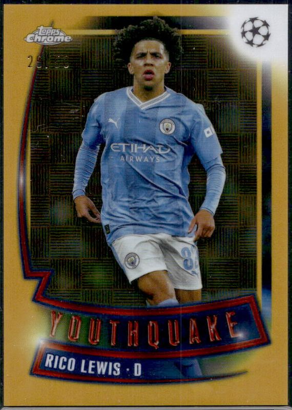 Rico Lewis 2023 Topps Chrome UEFA Club Competitions #YQ-18 Youthquake - Gold Refractor /50 RAW