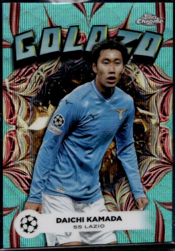 Daichi Kamada 2023 Topps Chrome UEFA Club Competitions #GL-13 Golazo - Aqua Wave Refractor /199 RAW