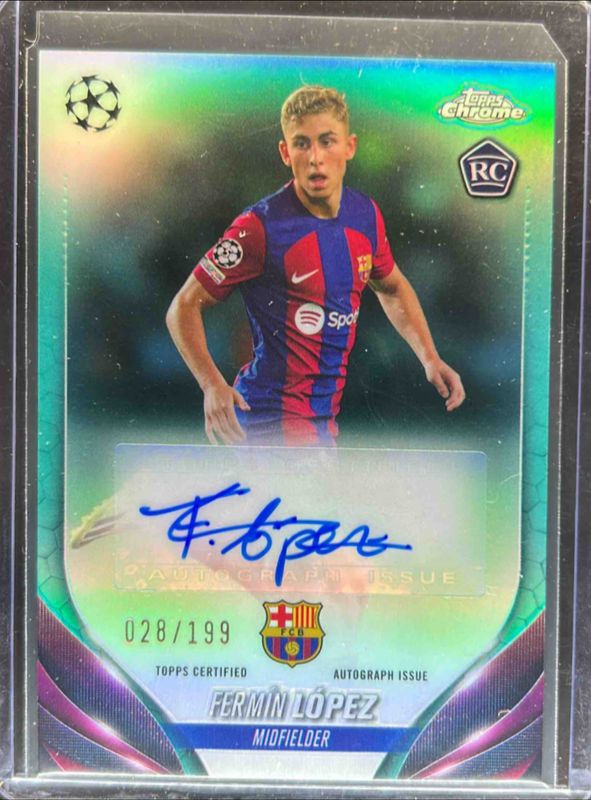 Fermin Lopez 2023 Topps Chrome UEFA Club Competitions #CA-FL Chrome Autographs - Aqua /199 Rookie RAW