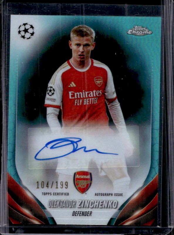 Oleksandr Zinchenko 2023 Topps Chrome UEFA Club Competitions #CA-OZ Chrome Autographs - Aqua /199 RAW