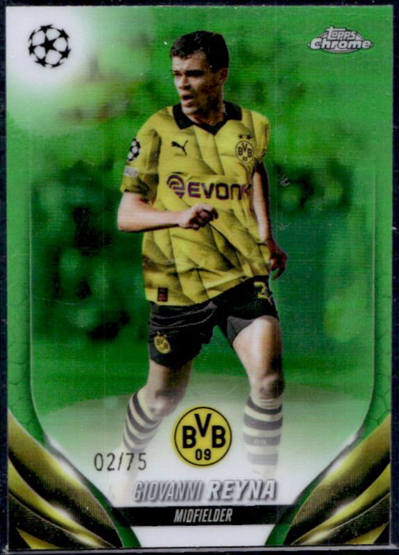 Giovanni Reyna 2023 Topps Chrome UEFA Club Competitions #174 Green Refractor /75 RAW