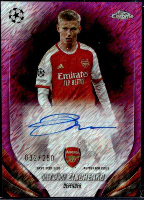 Oleksandr Zinchenko 2023 Topps Chrome UEFA Club Competitions #CA-OZ Chrome Autographs - Pink Shimmer Refractor /250 RAW