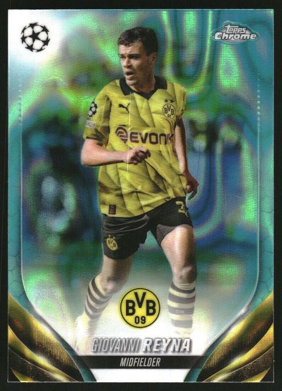 Giovanni Reyna 2023 Topps Chrome UEFA Club Competitions #174 Aqua Lava Refractor RAW