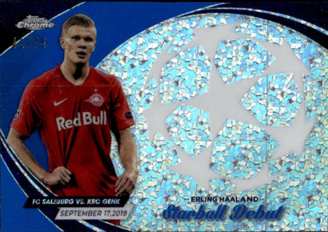Erling Haaland 2023 Topps Chrome UEFA Club Competitions #SD-3 Starball Debuts - Blue Mini Diamond Refractor /75 RAW