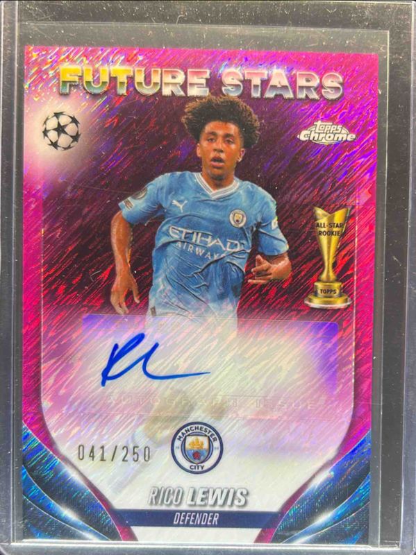 Rico Lewis 2023 Topps Chrome UEFA Club Competitions #FSA-RL Future Stars Autographs - Pink Shimmer Refractor /250 RAW