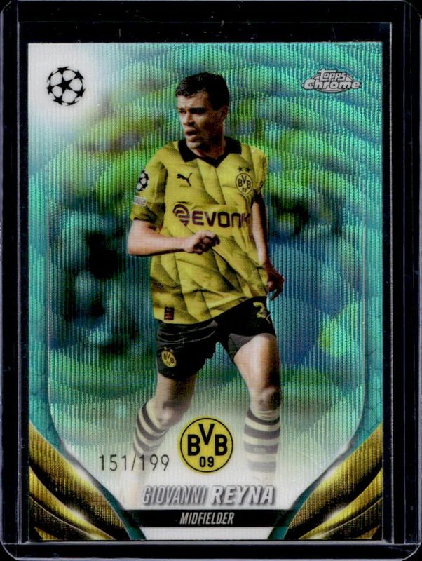 Giovanni Reyna 2023 Topps Chrome UEFA Club Competitions #174 Aqua Wave Refractor /199 RAW