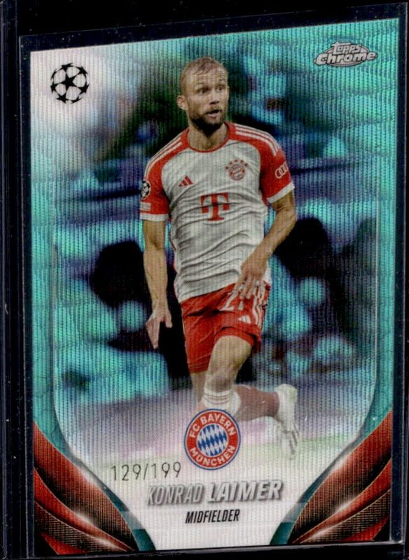 Konrad Laimer 2023 Topps Chrome UEFA Club Competitions #35 Aqua Wave Refractor /199 RAW