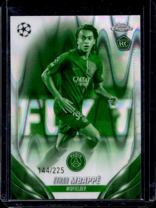 Ethan Mbappe 2023 Topps Chrome UEFA Club Competitions #91 Night Vision RayWave Refractor /225 Rookie RAW