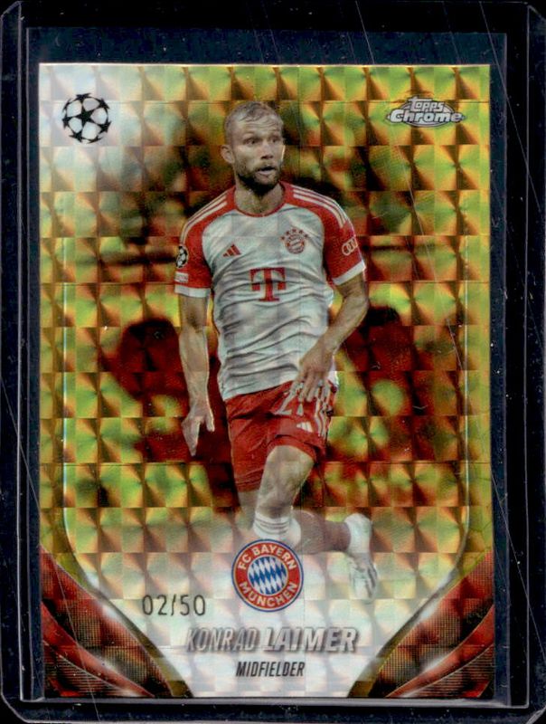 Konrad Laimer 2023 Topps Chrome UEFA Club Competitions #35 Gold Geometric Refractor /50 RAW