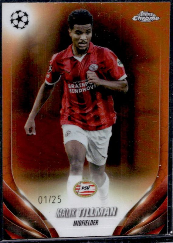 Malik Tillman 2023 Topps Chrome UEFA Club Competitions #142 Orange Refractor /25 RAW