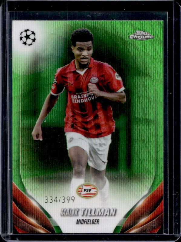 Malik Tillman 2023 Topps Chrome UEFA Club Competitions #142 Neon Green Wave Refractor /399 RAW
