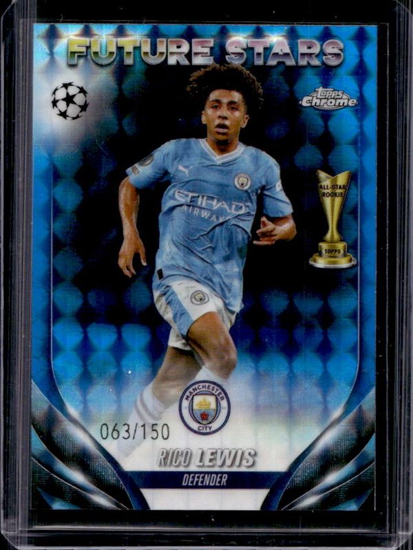 Rico Lewis 2023 Topps Chrome UEFA Club Competitions #105 Blue Geometric Refractor /150 RAW