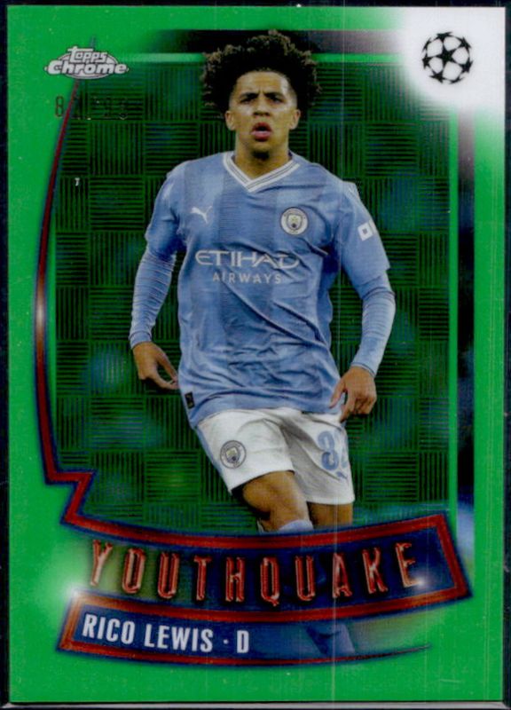 Rico Lewis 2023 Topps Chrome UEFA Club Competitions #YQ-18 Youthquake - Green Refractor /99 RAW