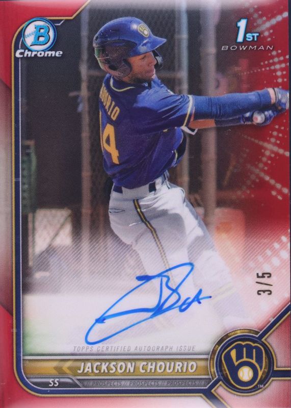 Jackson Chourio 2022 Bowman Chrome #CPA-JCO Prospect Auto - Red Refractor /5 (1st) RAW