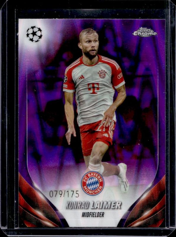 Konrad Laimer 2023 Topps Chrome UEFA Club Competitions #35 Purple RayWave Refractor /175 RAW