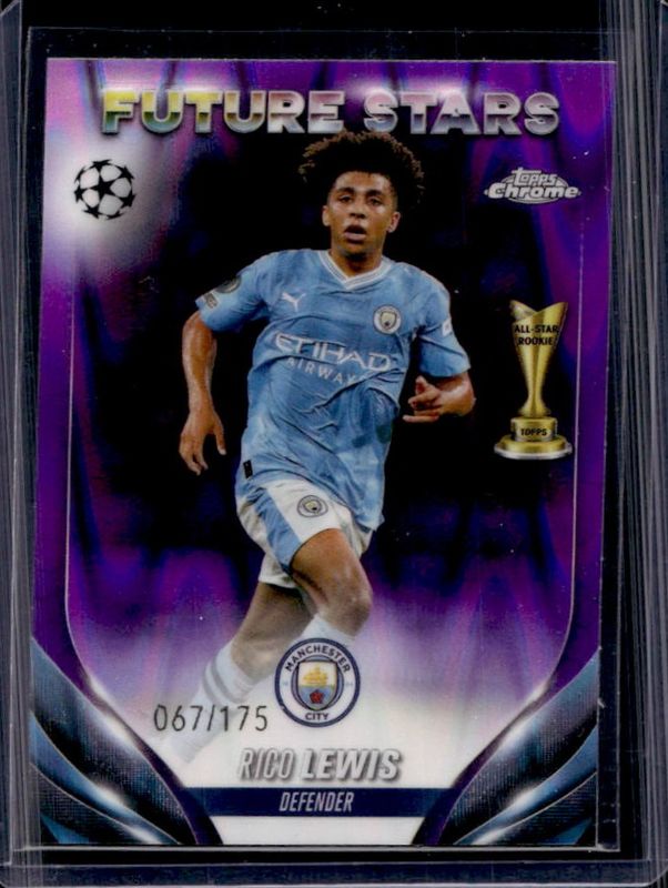 Rico Lewis 2023 Topps Chrome UEFA Club Competitions #105 Purple RayWave Refractor /175 RAW