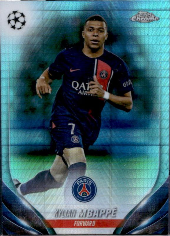 Kylian Mbappe 2023 Topps Chrome UEFA Club Competitions #21 Aqua Prism Refractor RAW
