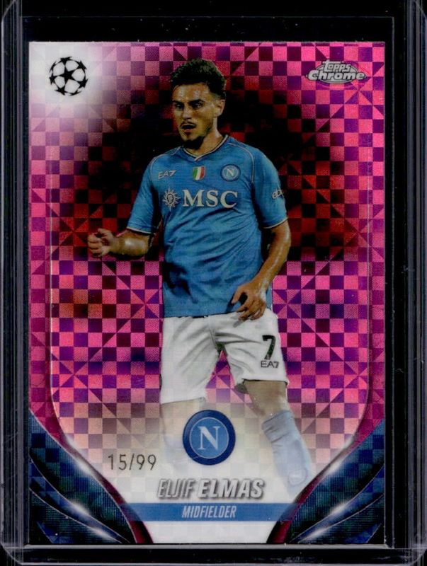 Eljif Elmas 2023 Topps Chrome UEFA Club Competitions #182 Magenta X-Fractor /99 RAW