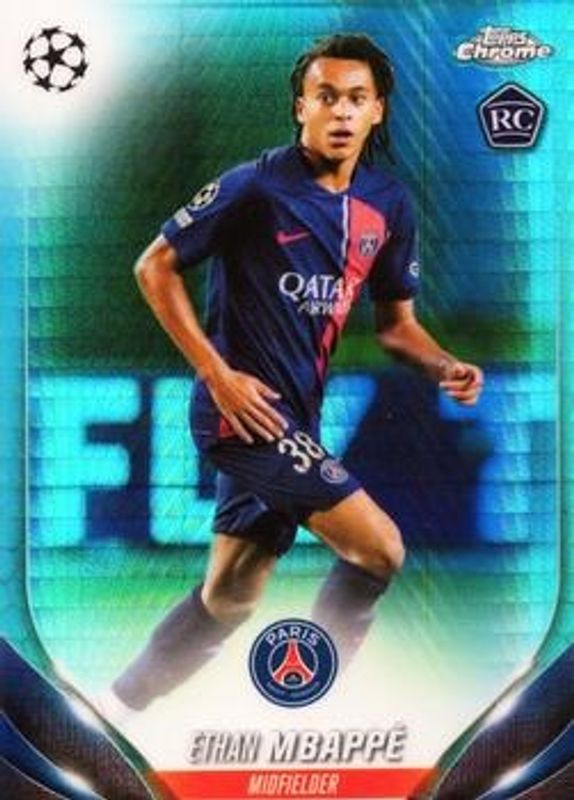 Ethan Mbappe 2023 Topps Chrome UEFA Club Competitions #91 Aqua Prism Refractor Rookie RAW