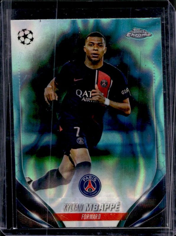 Kylian Mbappe 2023 Topps Chrome UEFA Club Competitions #21 Aqua Lava Refractor RAW