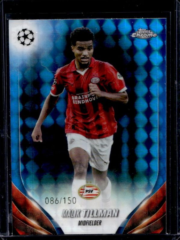 Malik Tillman 2023 Topps Chrome UEFA Club Competitions #142 Blue Geometric Refractor /150 RAW