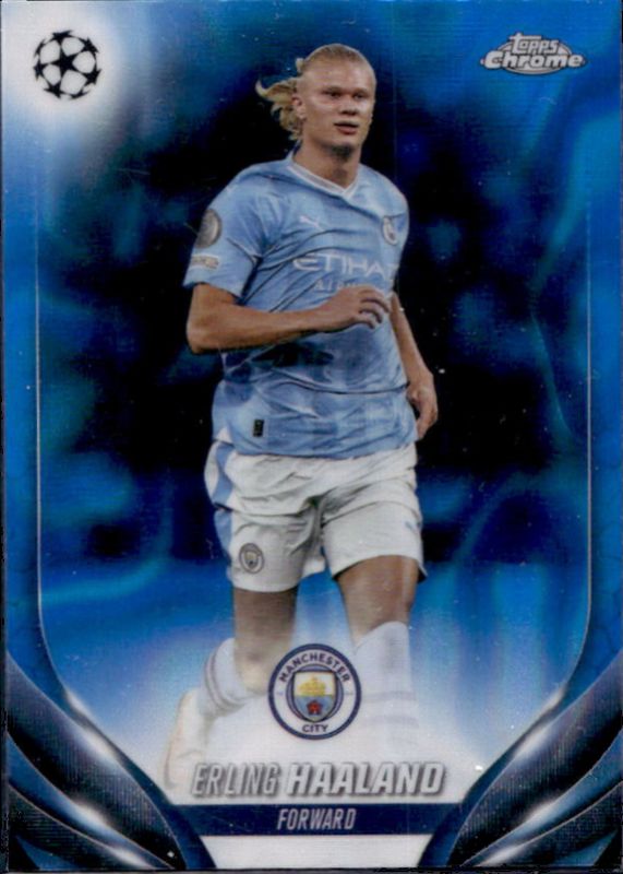 Erling Haaland 2023 Topps Chrome UEFA Club Competitions #39 Blue Lava Refractor RAW