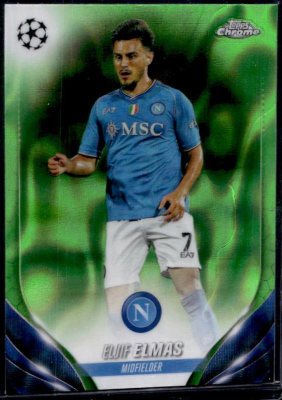 Eljif Elmas 2023 Topps Chrome UEFA Club Competitions #182 Neon Green Lava Refractor RAW