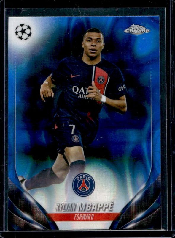 Kylian Mbappe 2023 Topps Chrome UEFA Club Competitions #21 Blue Lava Refractor RAW